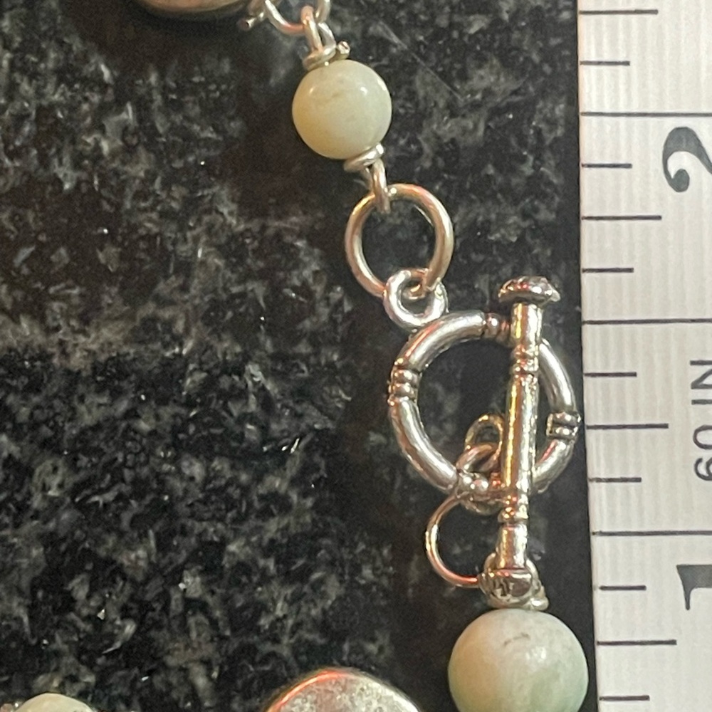 Silver tone and Green Beaded Cross Bracelet - Picture 4 of 5